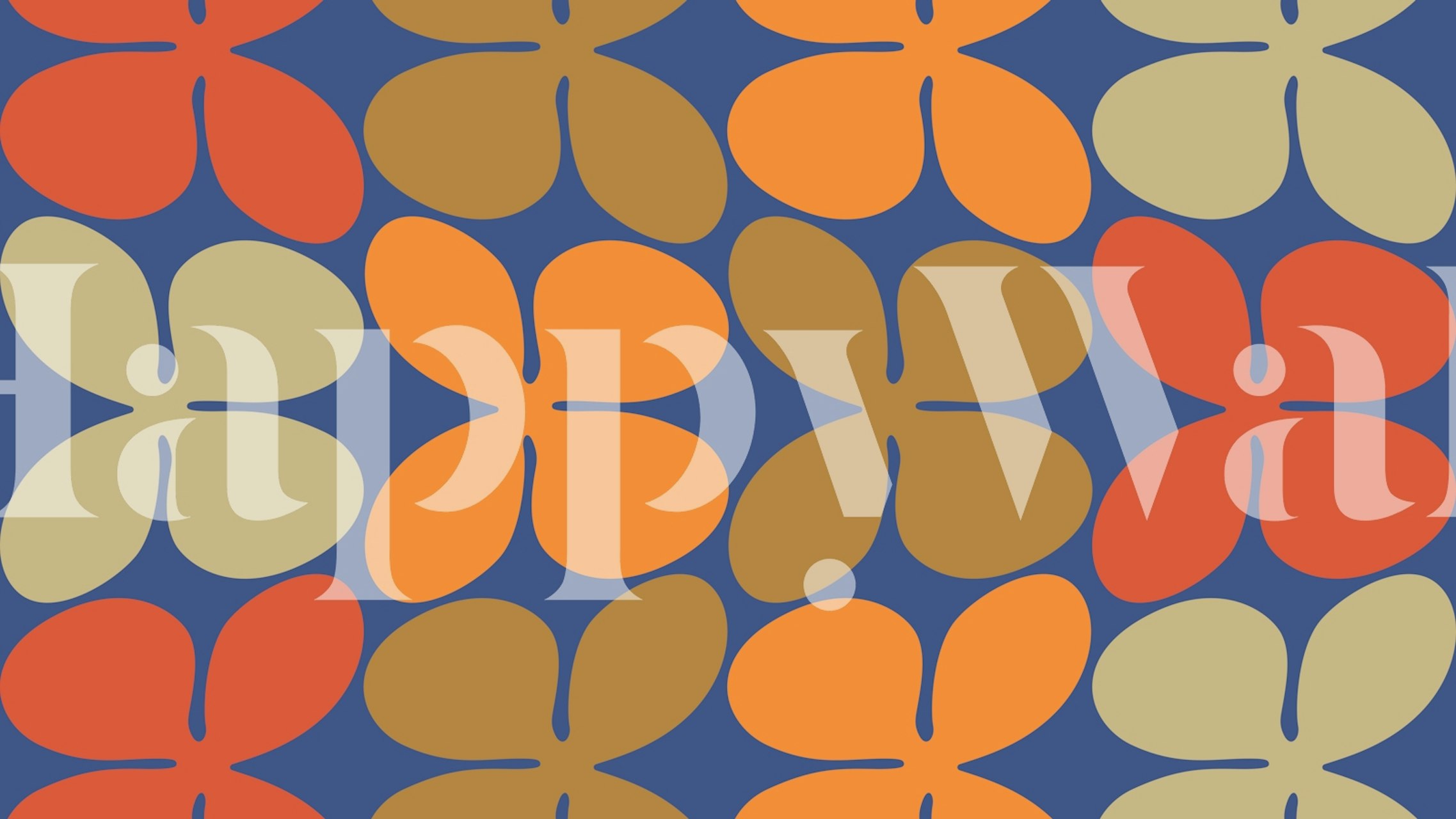 Grande murale con motivo floreale della metà del secolo in stile retrò