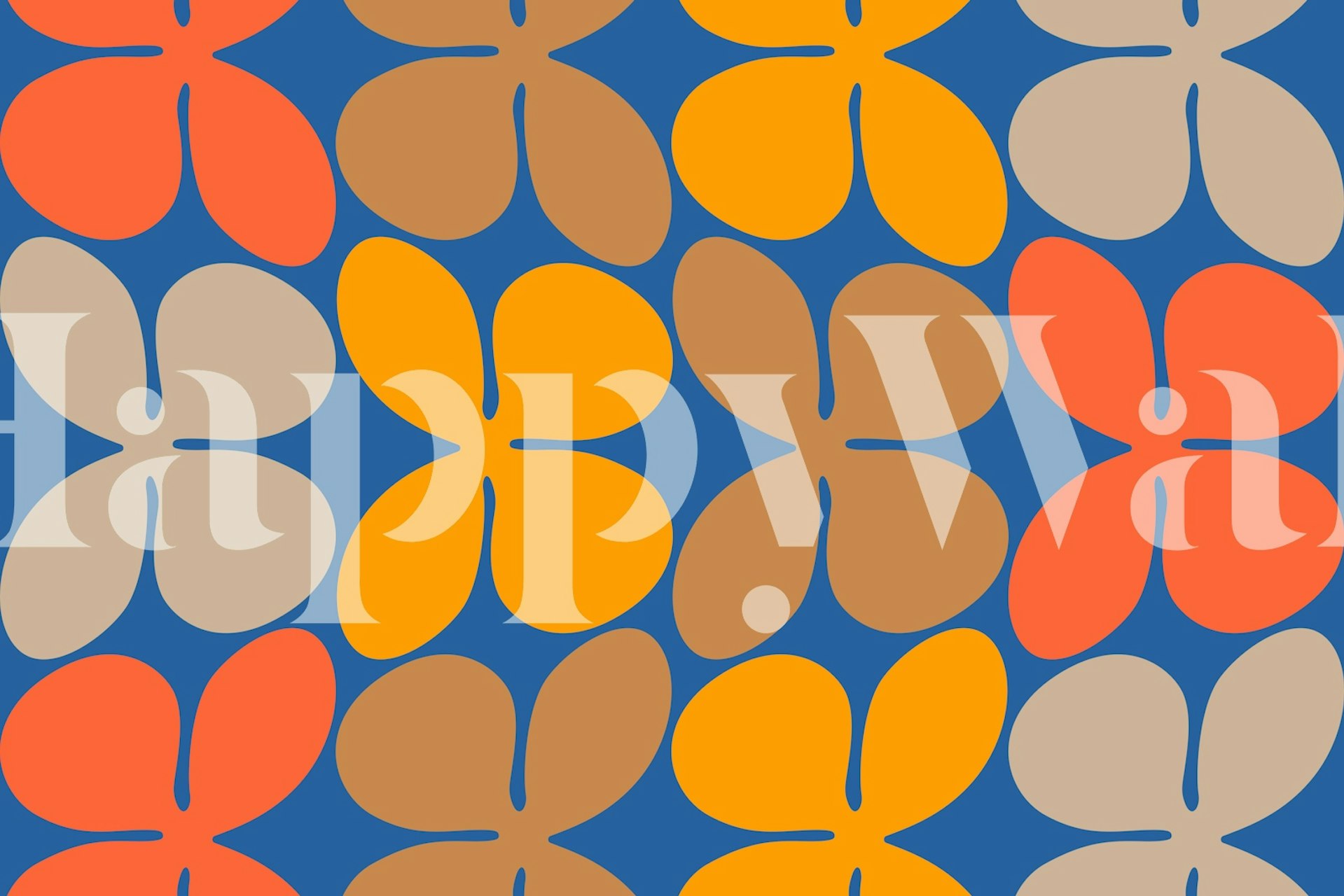 Grande murale con motivo floreale della metà del secolo in stile retrò