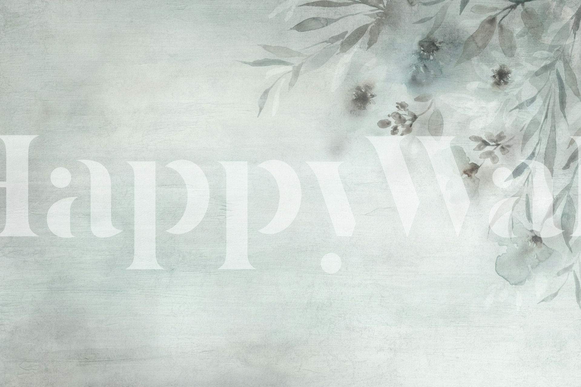 Winter watercolor floral gray wallpaper in a room