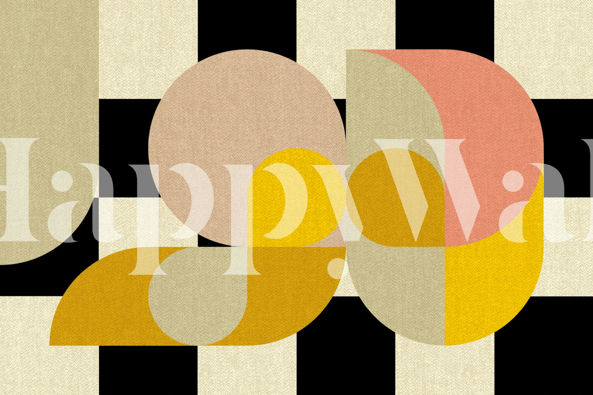 Funky Bauhaus Geometry muurschildering uit het midden van de eeuw met geometrische patronen