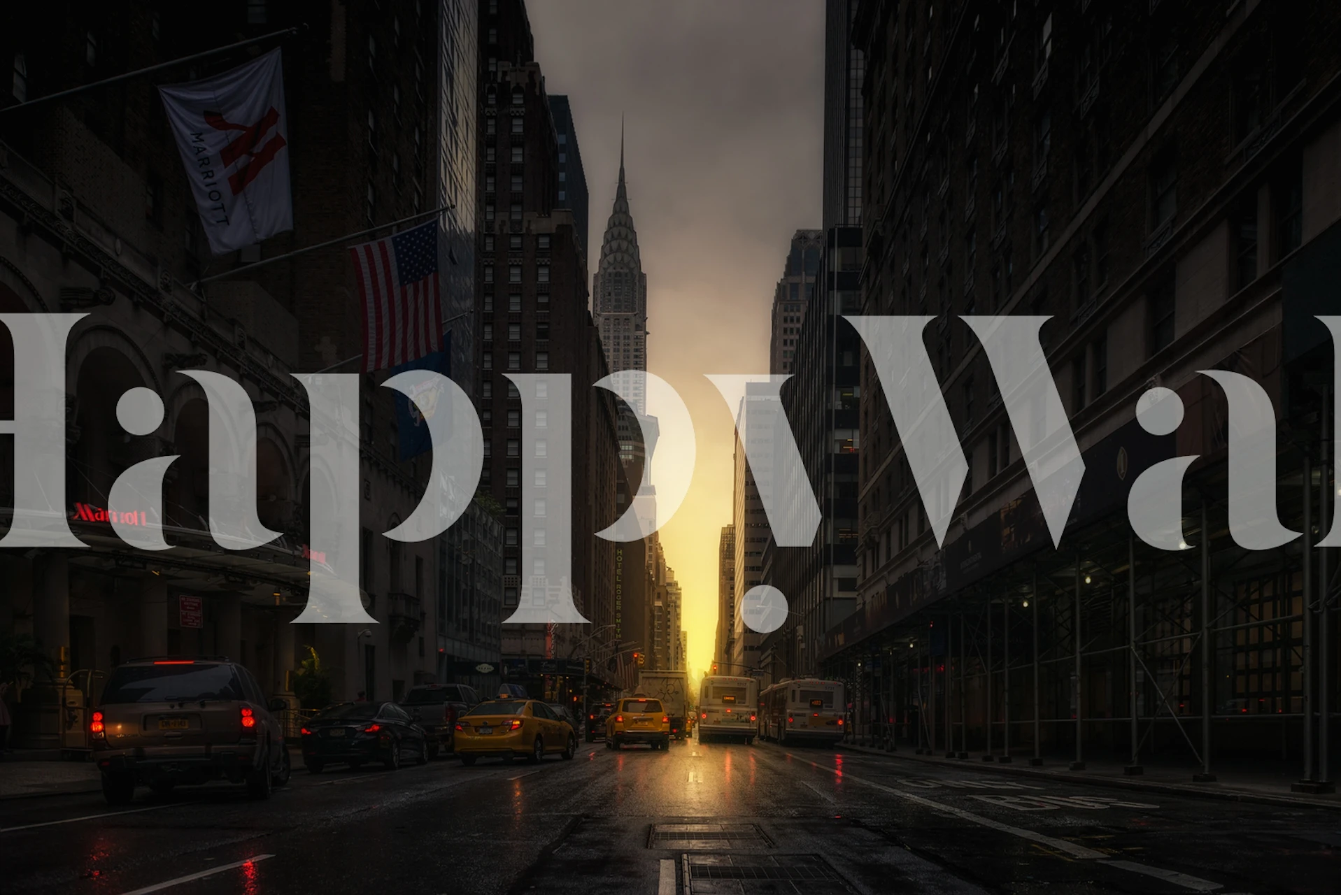 City street with sunset glow and skyscrapers wallpaper