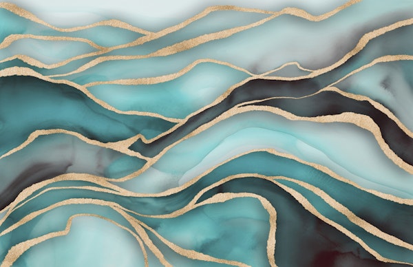 Magnificent Marble Landscape Teal Gold