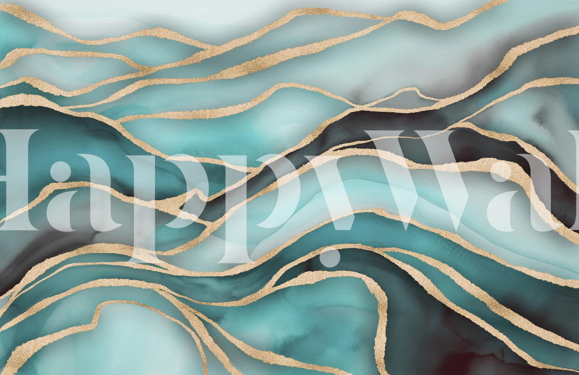 Teal and gold marble waves wallpaper