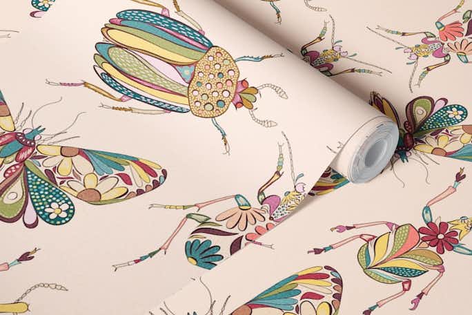 Floral Bugs and Butterflies Boho Doodlewallpaper roll