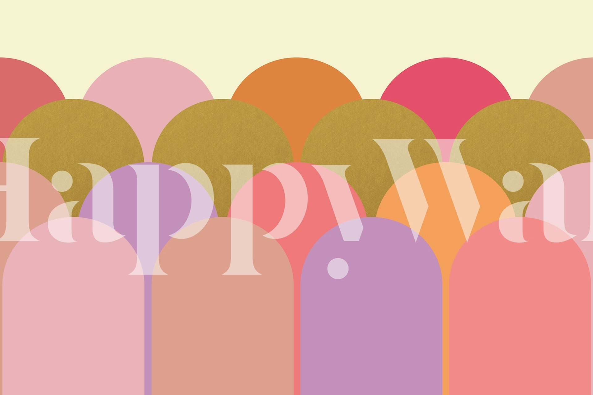 Colorful overlapping arches in pink, orange, and gold wallpaper