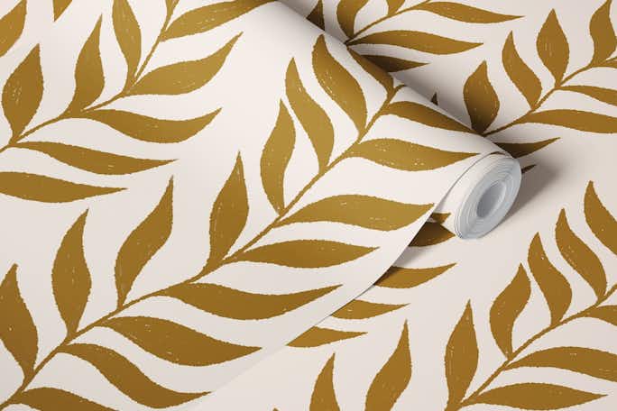 Climbing Vine Leaves in Gold Ochre Hand Drawnwallpaper roll