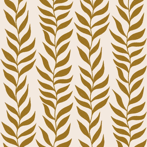 Climbing Vine Leaves in Gold Ochre Hand Drawn