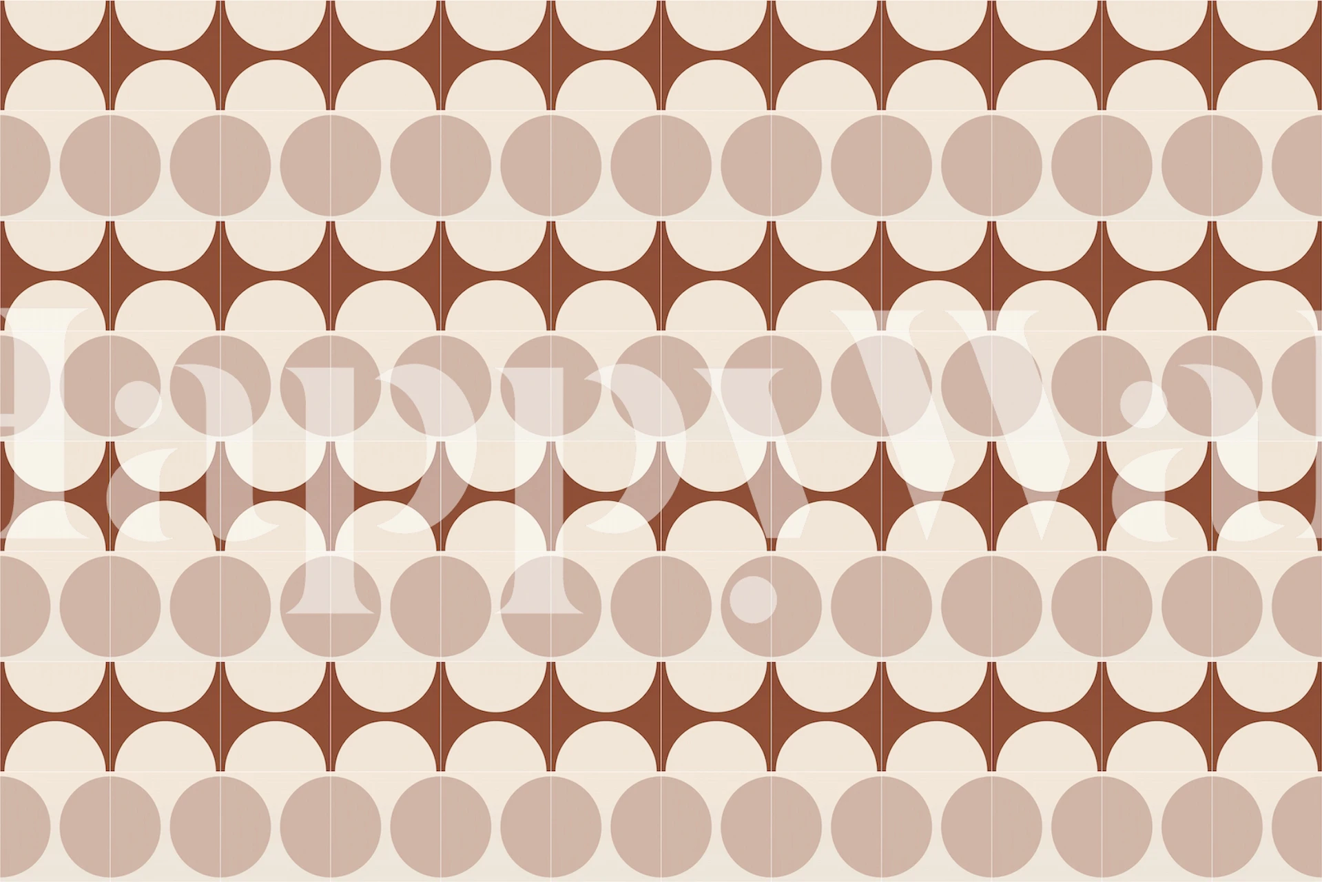 Geometric tile pattern in cream and brown wallpaper