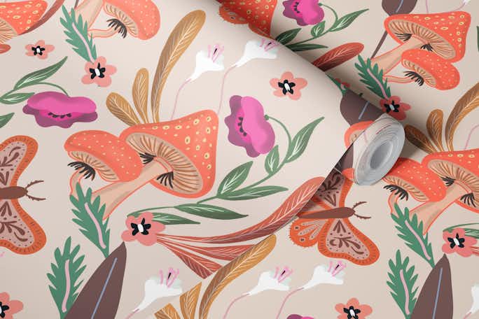 Mushroom and Butterflies Largewallpaper roll