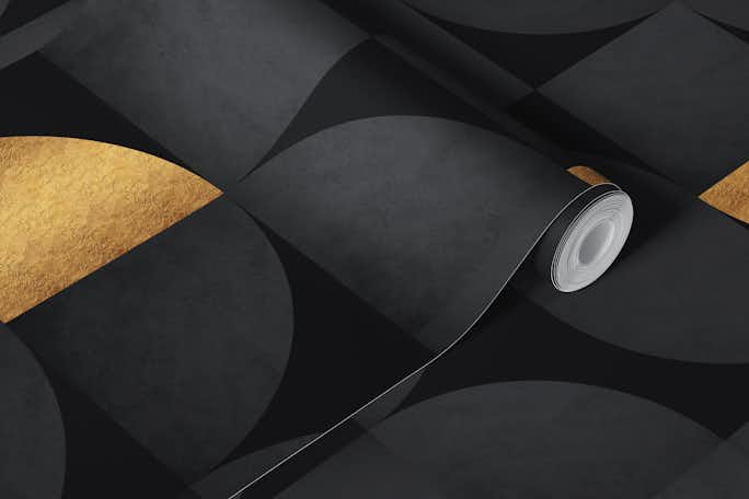 Mid-Century Black and Luxury Gold Patternwallpaper roll