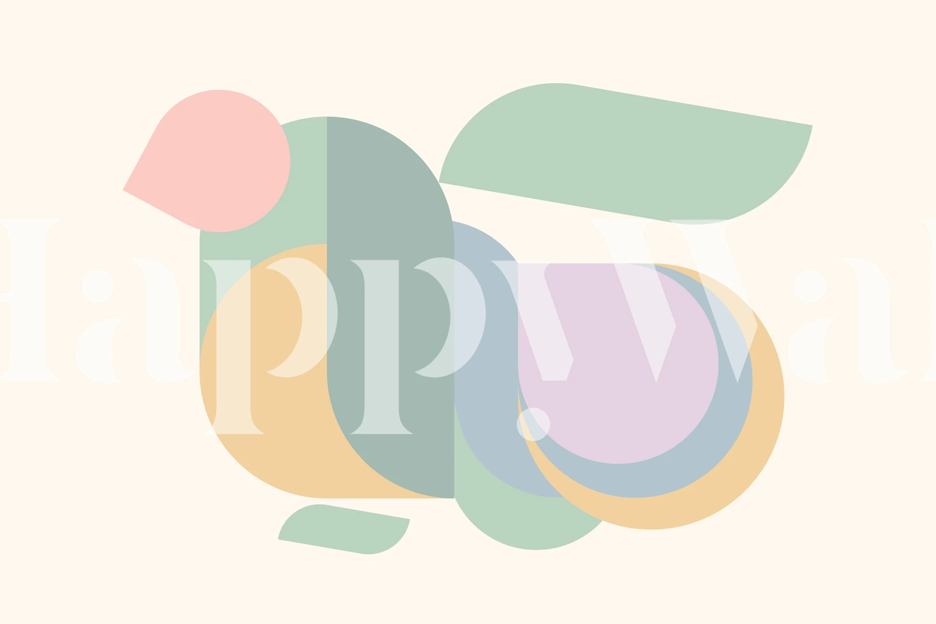 Abstract bird design in pastel colors on cream wallpaper