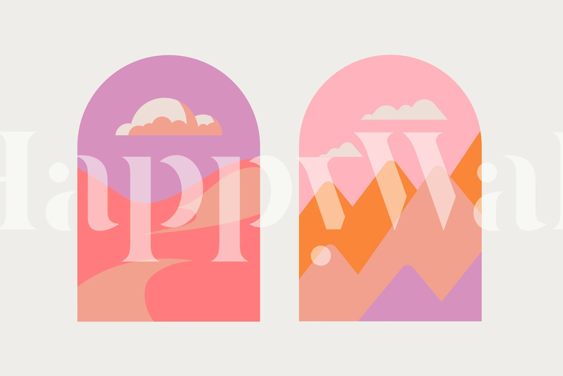 Pastel landscape with hills and mountains in pink and purple wallpaper