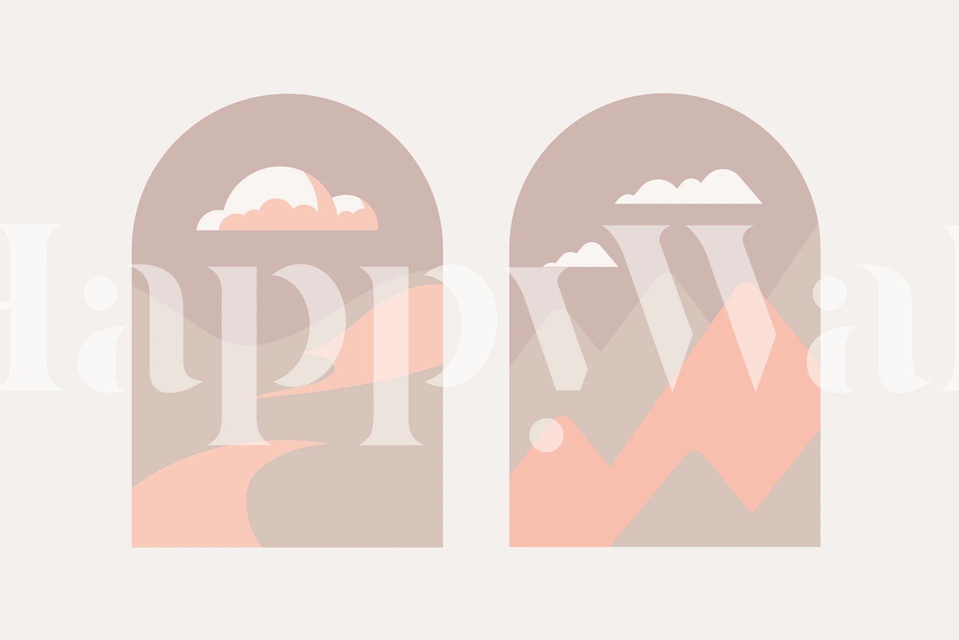 Pastel Boho Arch mural with soft pink and beige mountains wallpaper