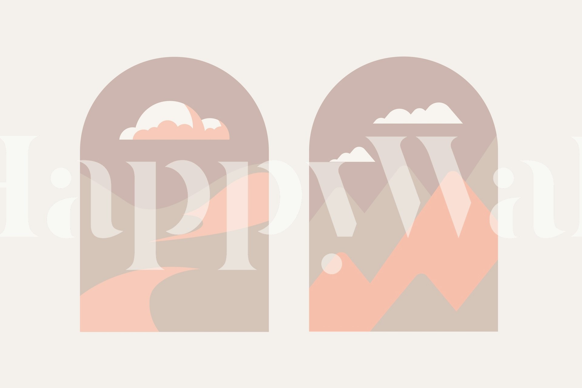 Pastel Boho Arch mural with soft pink and beige mountains wallpaper