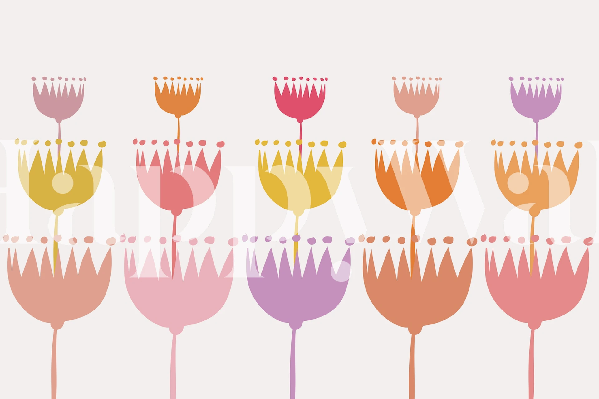 Colorful floral pattern with rainbow flowers and pastel shades wallpaper