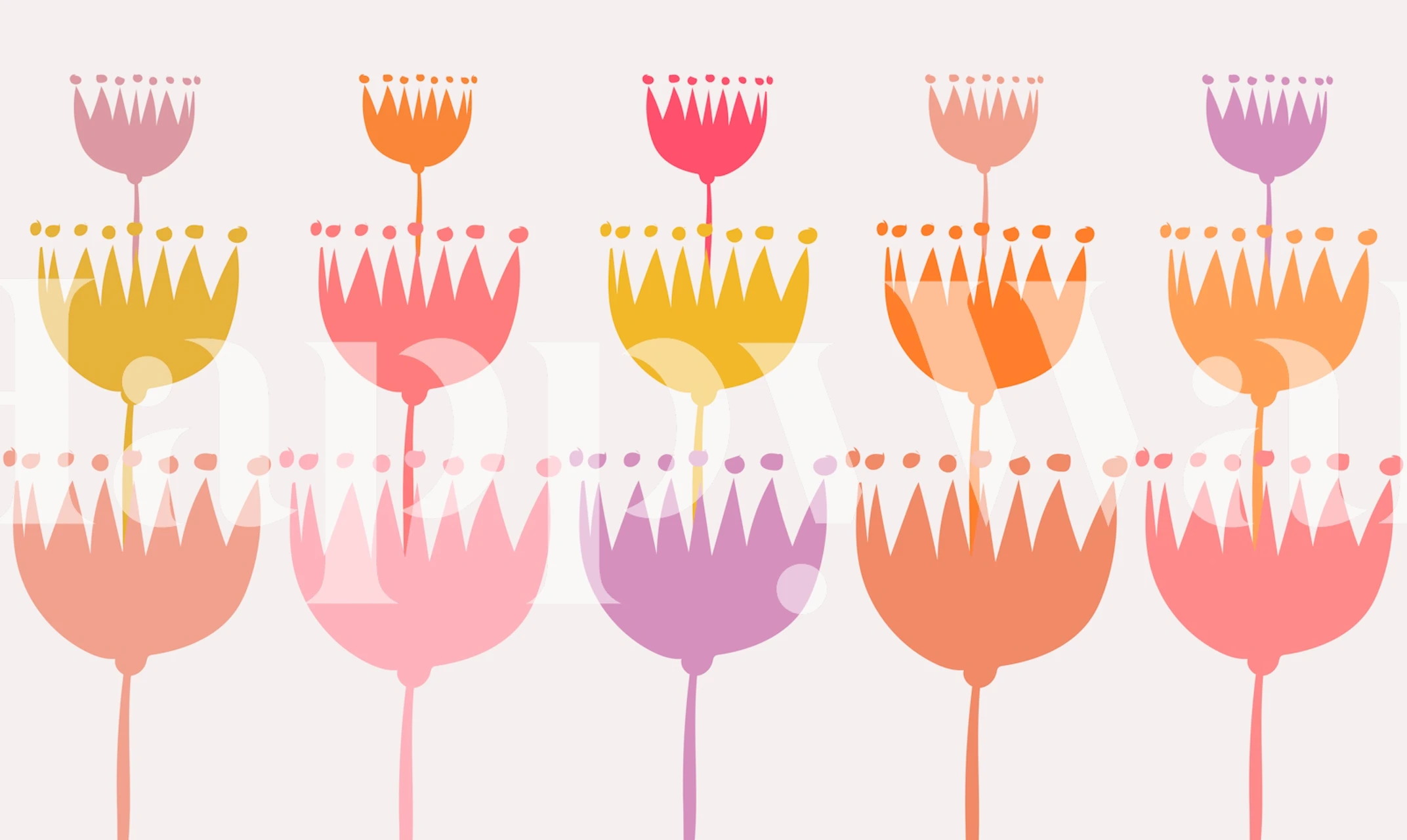 Colorful floral pattern with rainbow flowers and pastel shades wallpaper