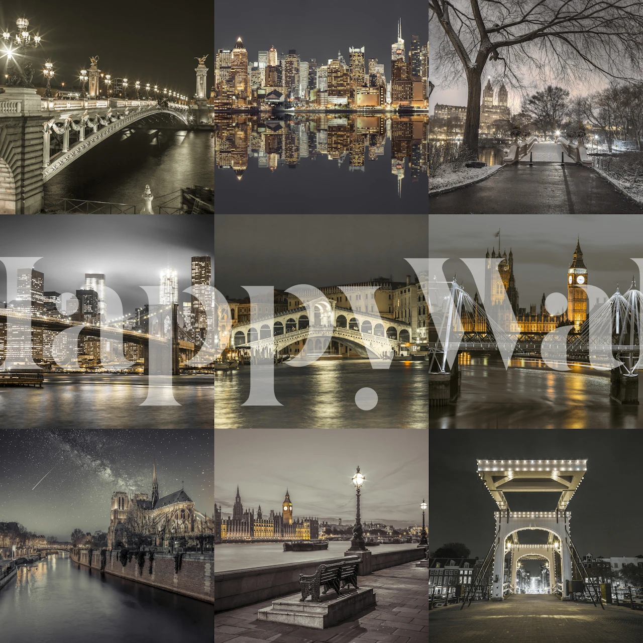 Dark Cities behang tentoongesteld in een kamer