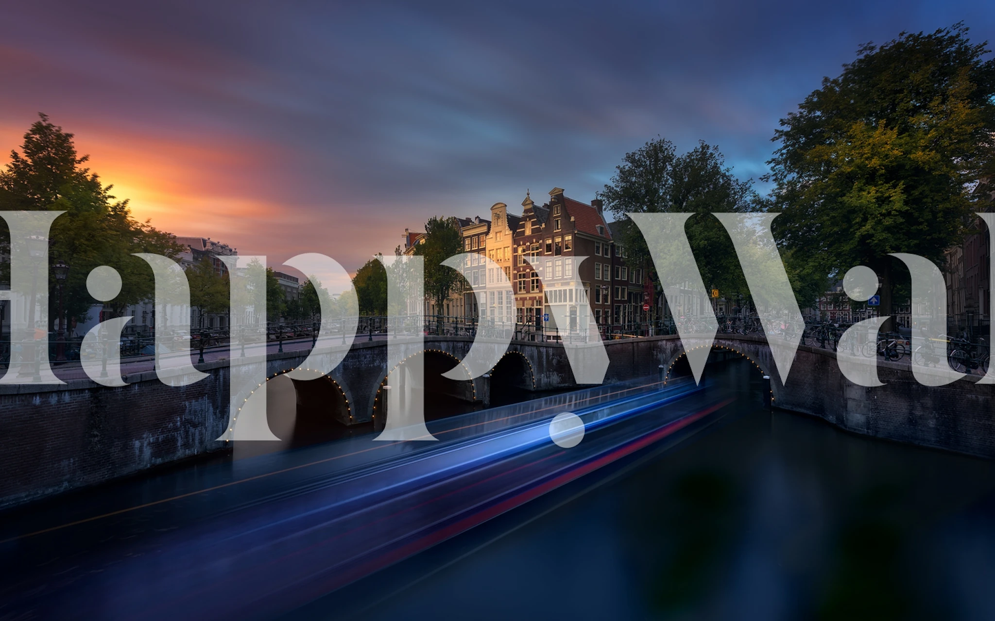 Amsterdam sunset landscape with canals and trees wallpaper