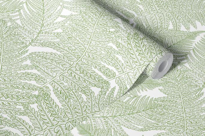 Fern in green and whitewallpaper roll