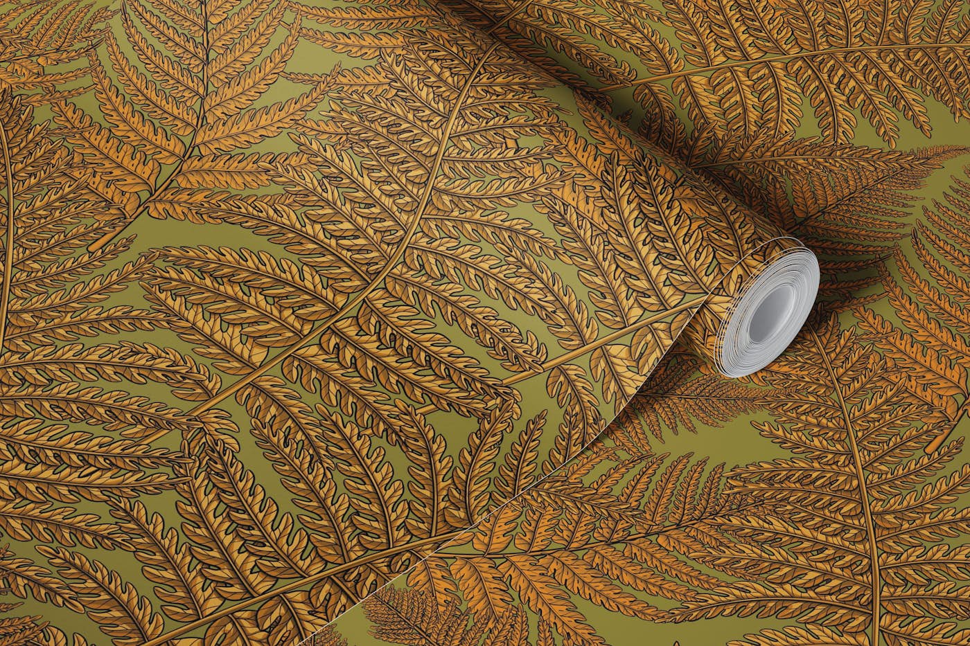 Autumnal fern on sage wallpaper roll