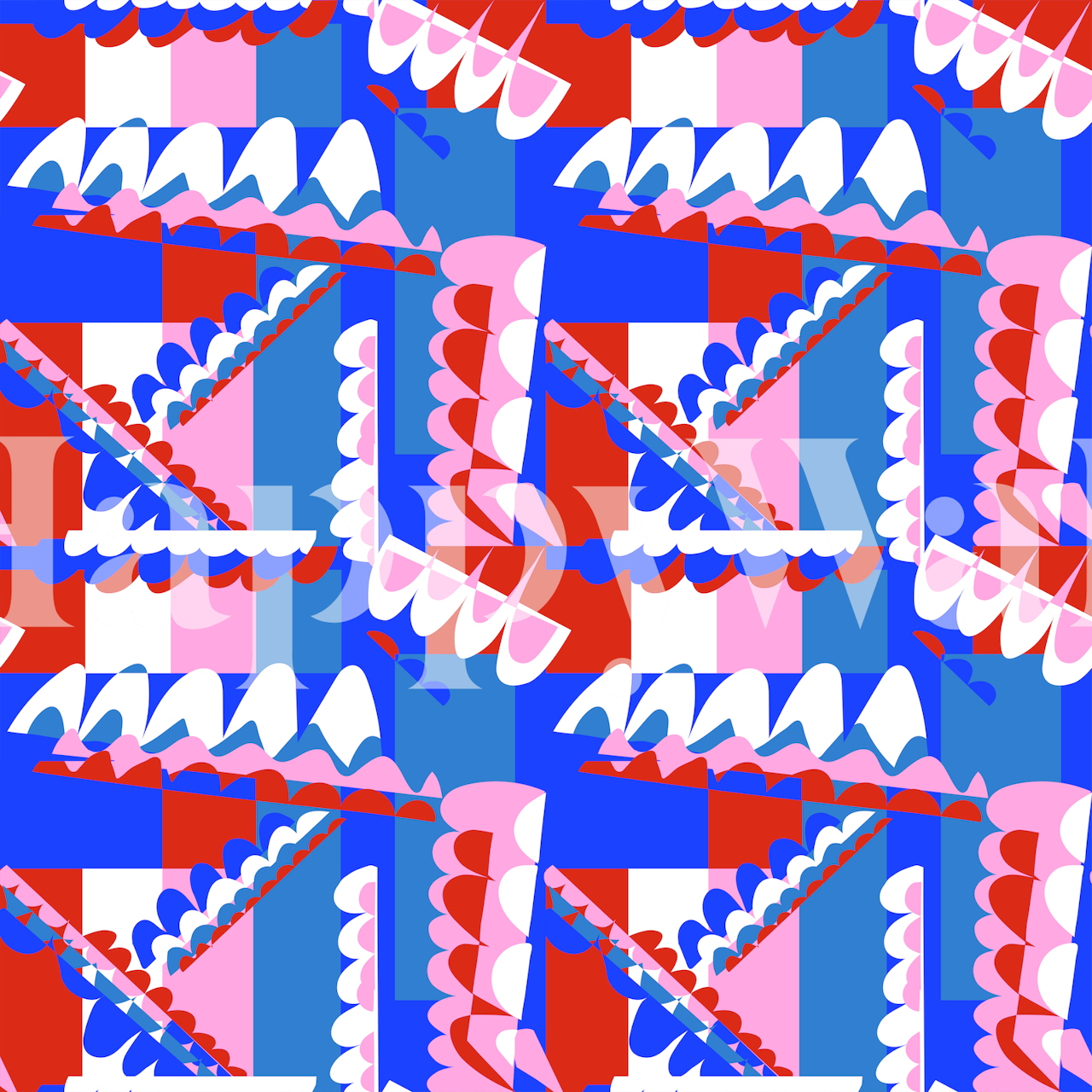Abstract ice cream pattern wall mural in red, white, and blue