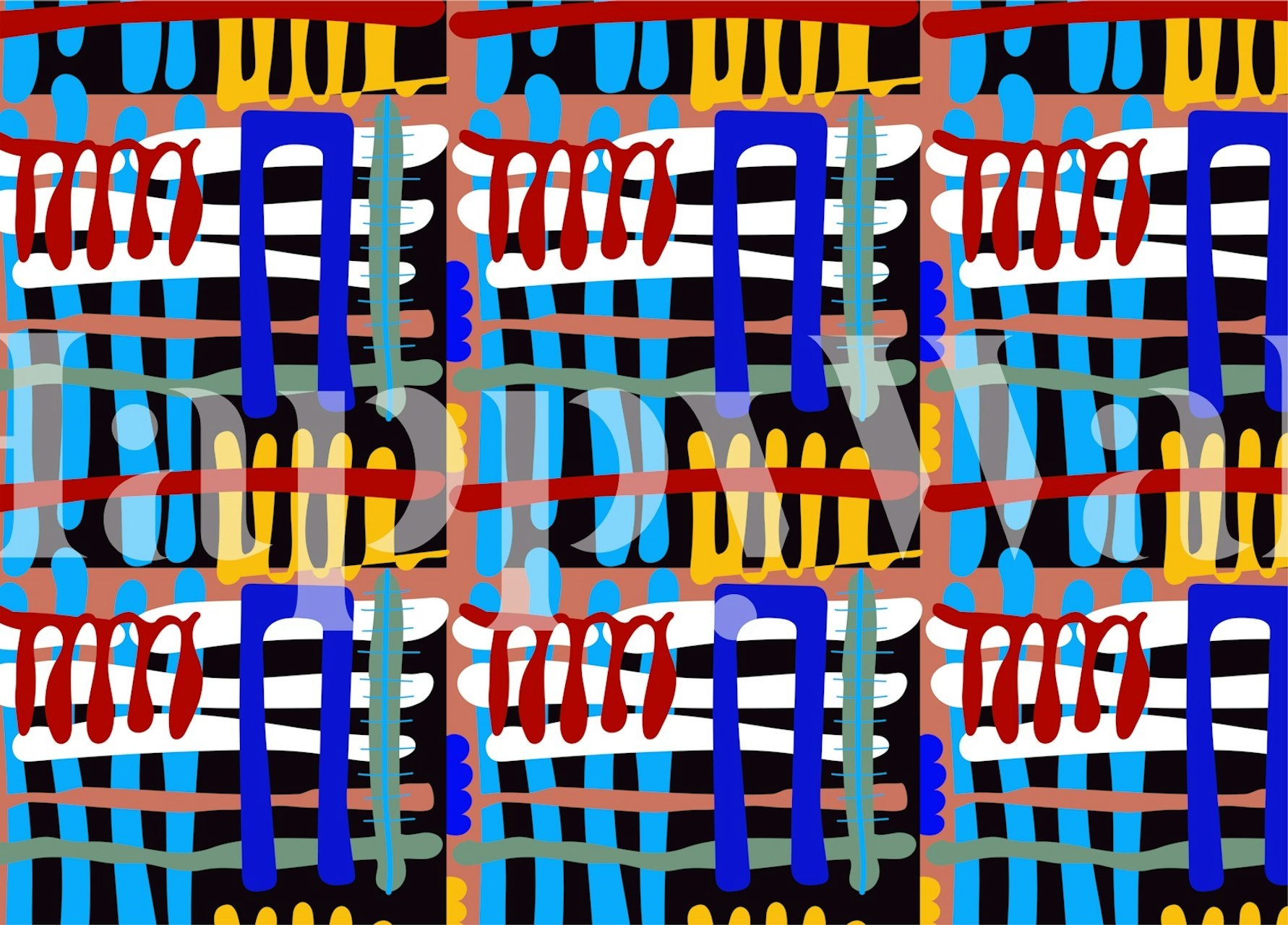 Αφηρημένο mural city heartbeat με μοτίβο αστικής ζωής σε ζωντανά χρώματα και δυναμικά σχήματα.