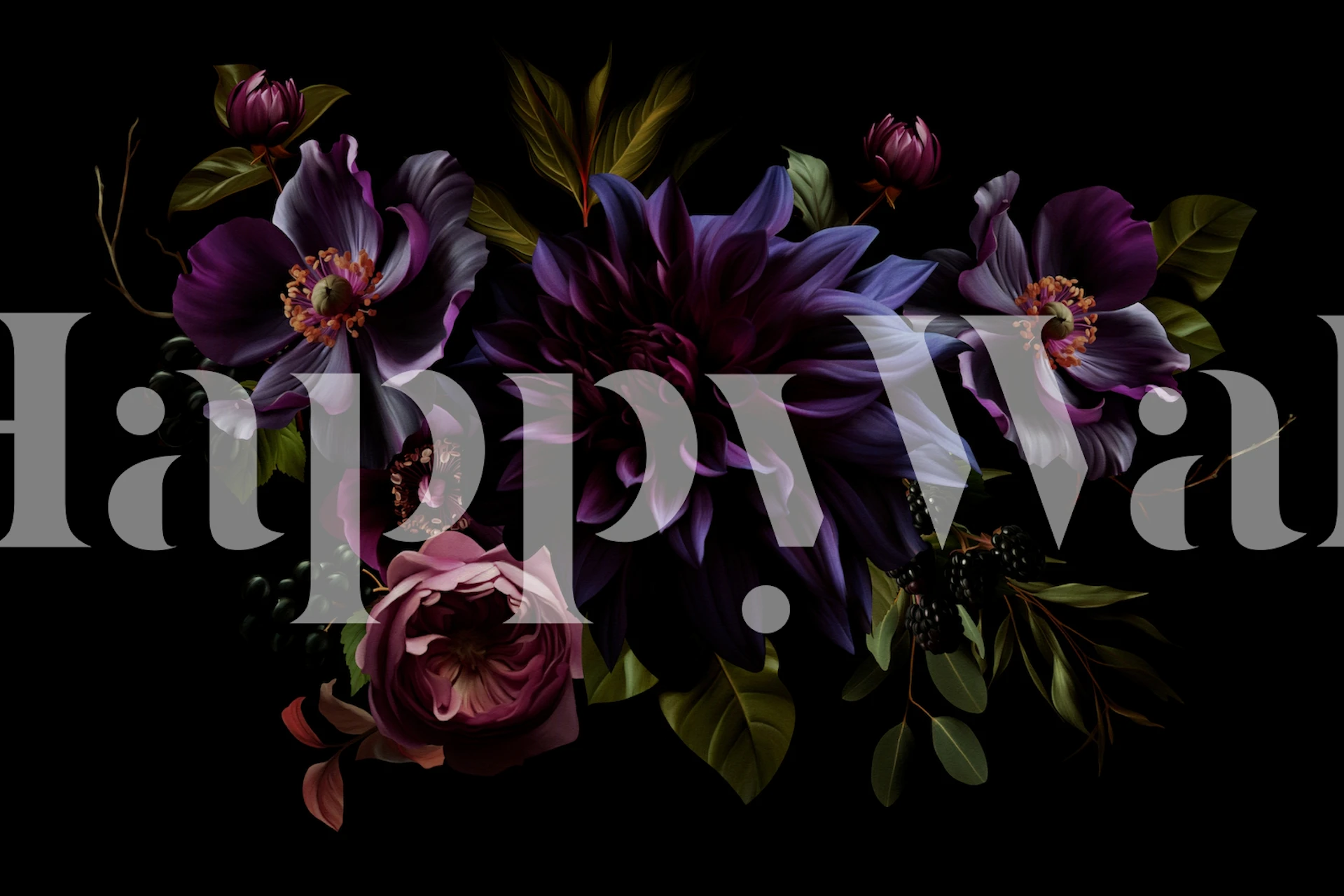 Mysterious Dark Night Garden floral wallpaper