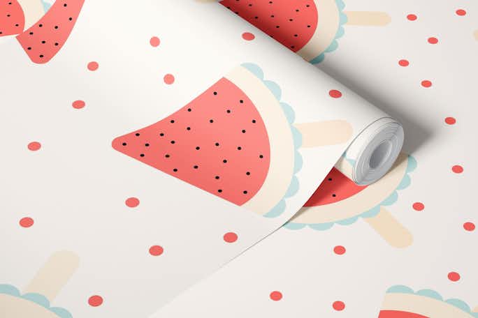 Watermelon Popsicles Dots Red Patternwallpaper roll