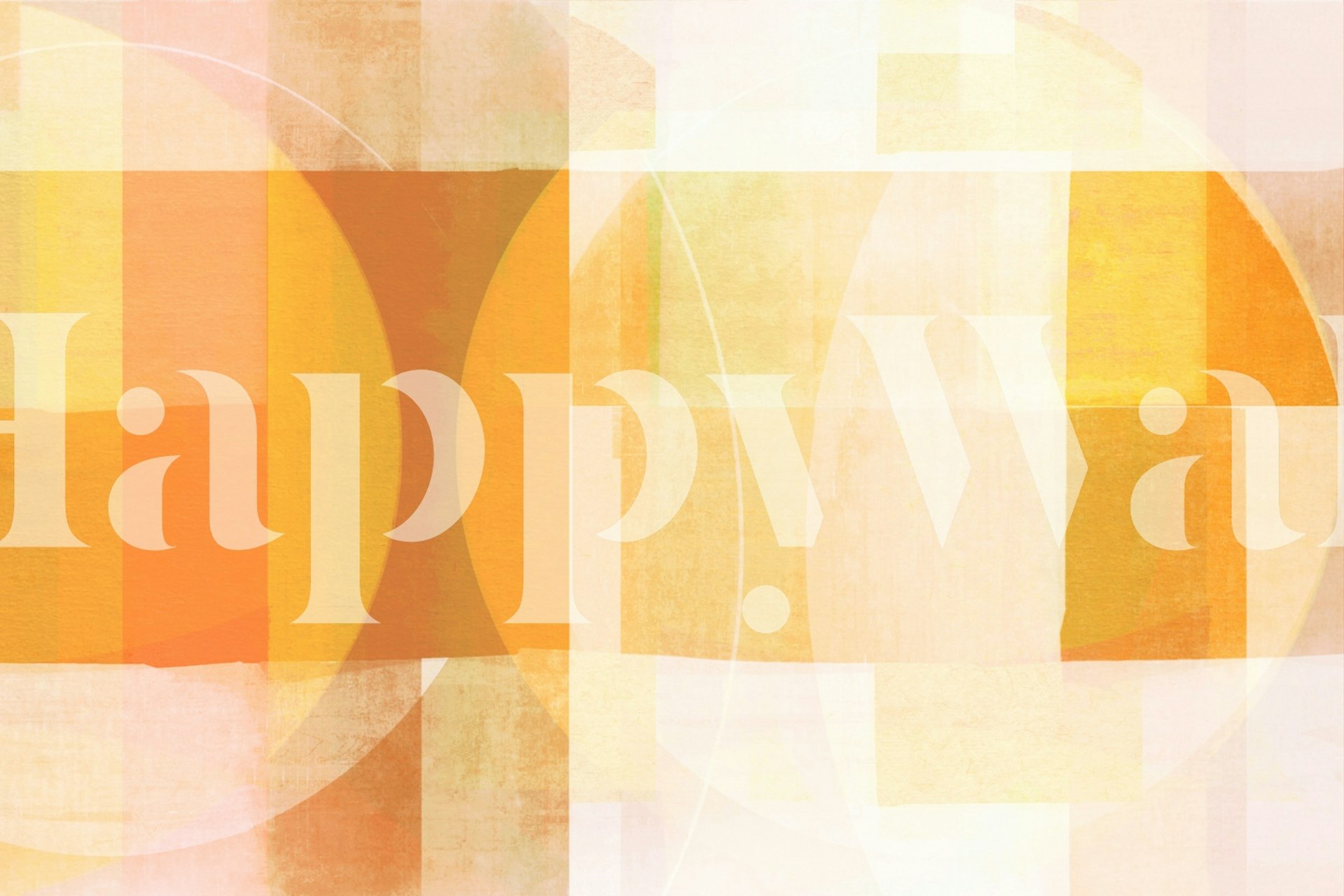 Vægmaleri med abstrakte geometriske former i moderne Bauhaus-stil fra midten af århundredet med varm farvepalet