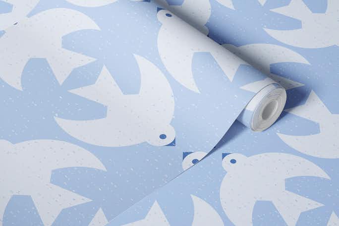 Modern Abstract Sky Blue Birds Geowallpaper roll