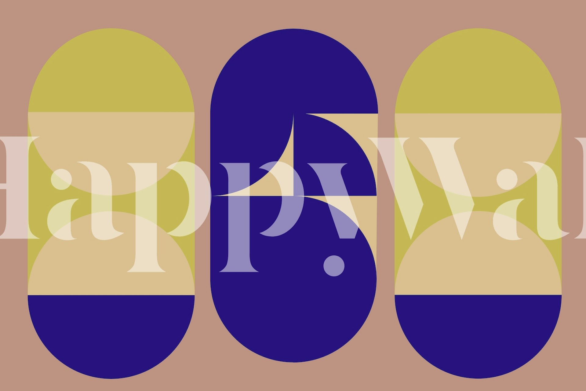 Rounded Minimalist τοιχογραφία με γεωμετρικά σχήματα σε ναυτικό μπλε, ταουπέ, κίτρινο και κρέμα