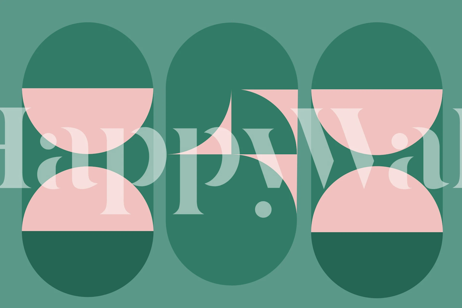 Geometric wall mural with pink semicircles and green background