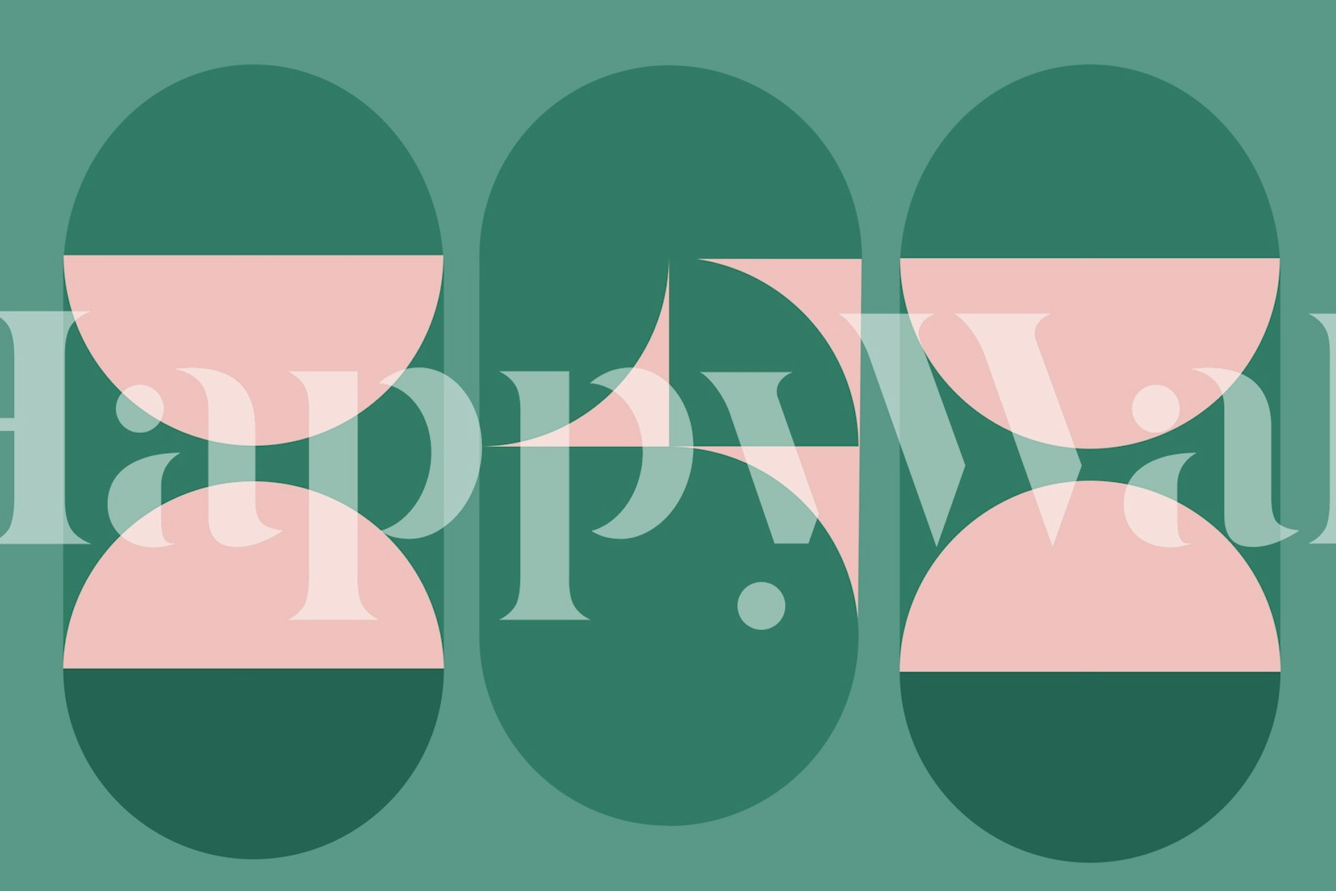 Geometric wall mural with pink semicircles and green background