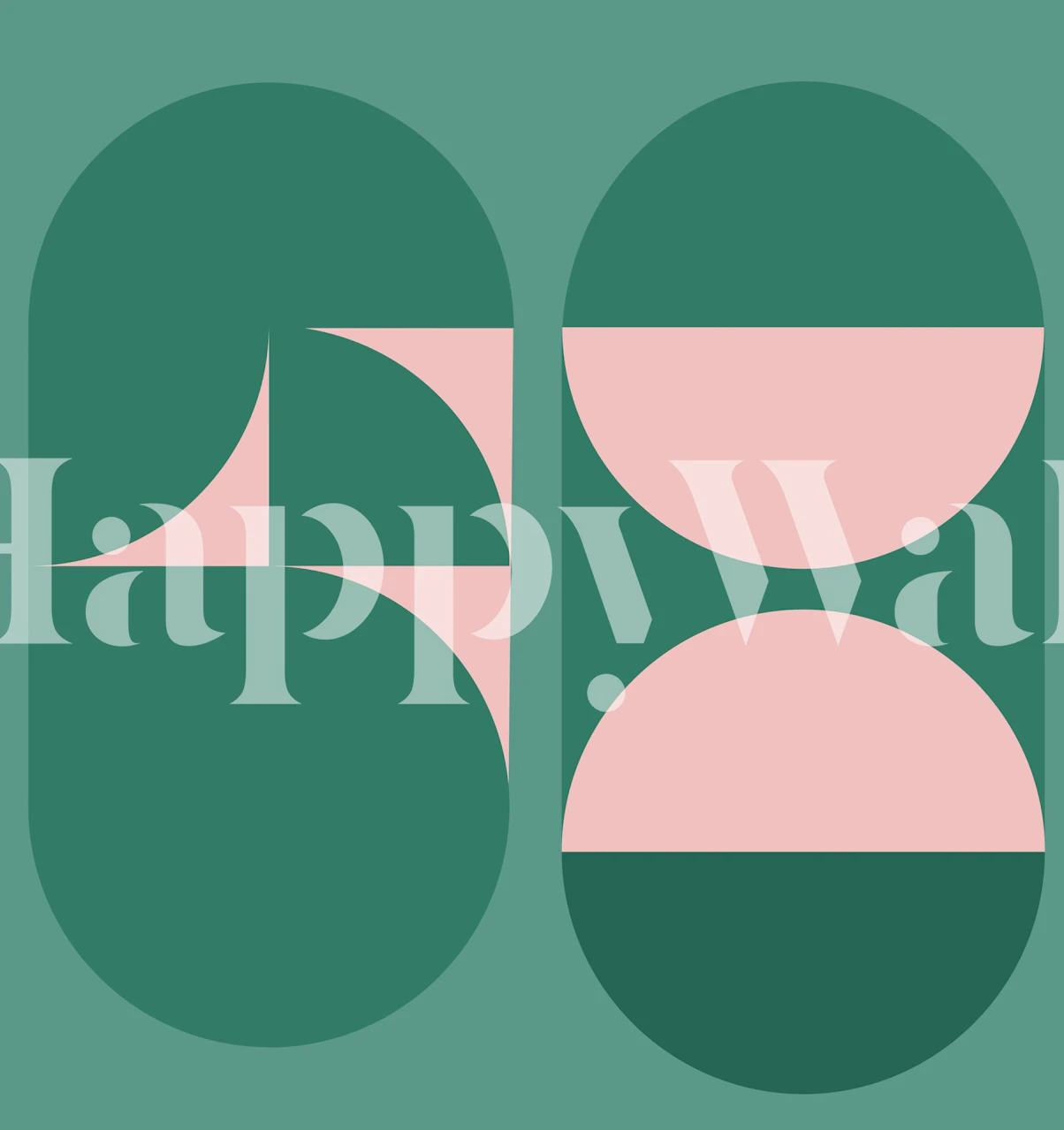 Geometric wall mural with pink semicircles and green background