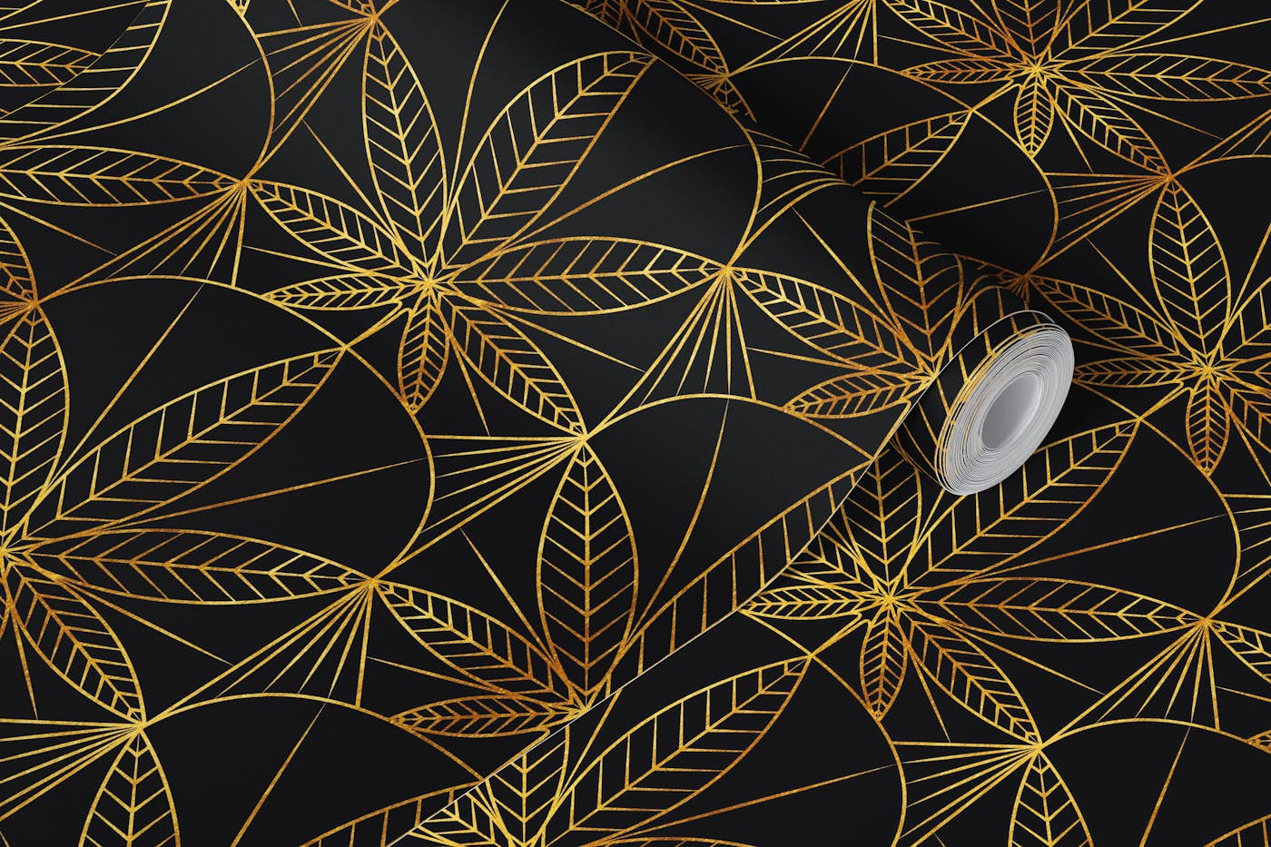 Art Deco Cannabis Luxury Vintage Black & Gold wallpaper roll