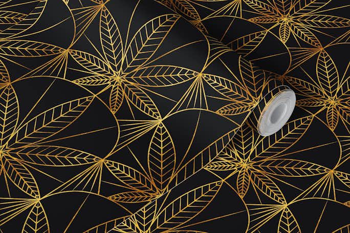 Art Deco Cannabis Luxury Vintage Black & Goldwallpaper roll