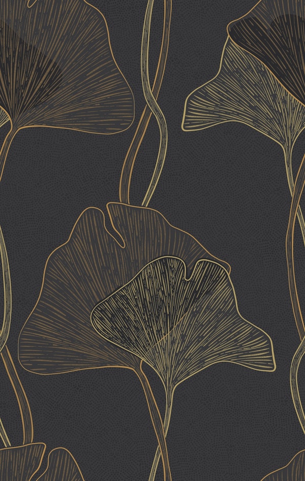 Opulent Art Nouveau Ginkgo Leaves (Dark)