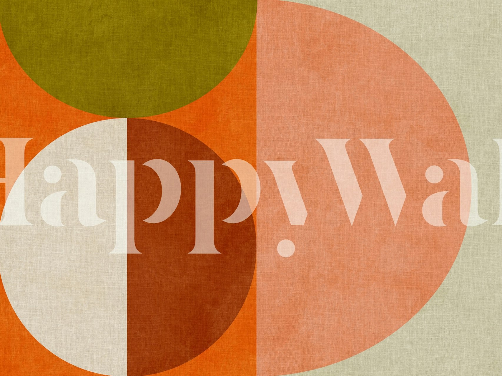 Abstract geometric patterns in orange, olive green, and beige wallpaper