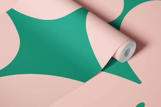 Pink on Green Retro Flower Patternwallpaper roll