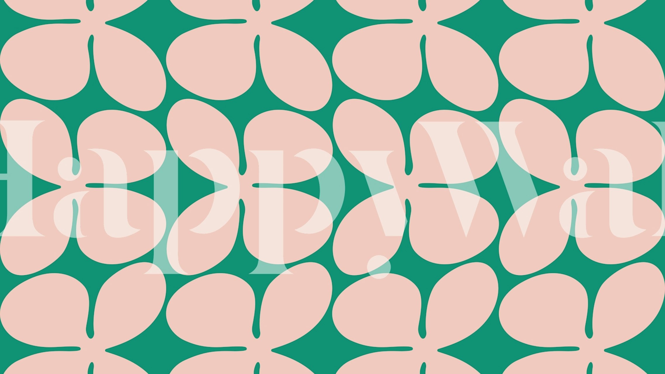 Pink on green retro flower pattern wallpaper