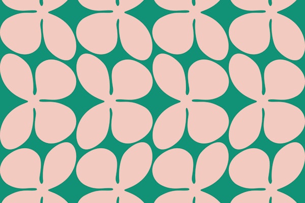 Pink on Green Retro Flower Pattern