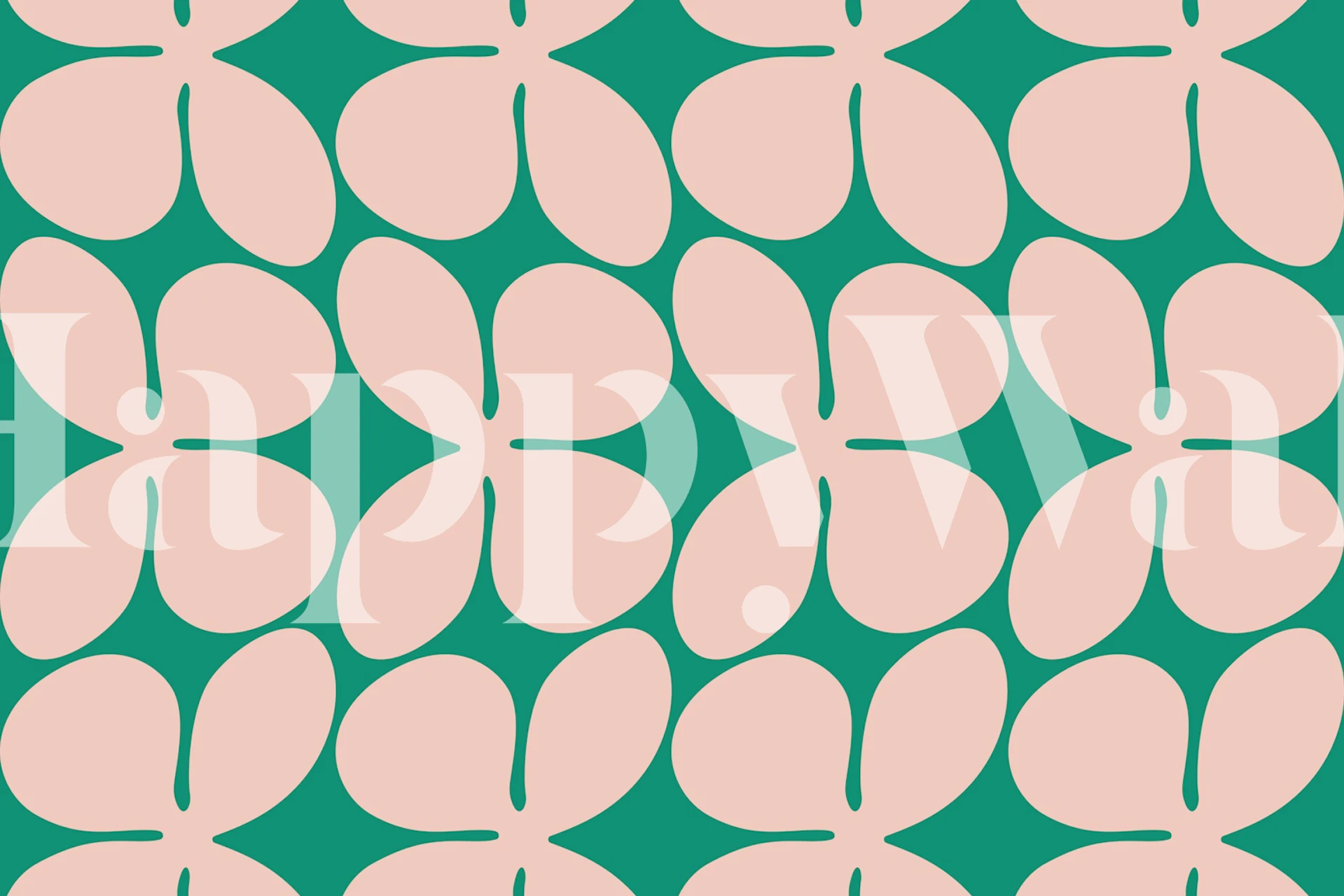 Pink on green retro flower pattern wallpaper