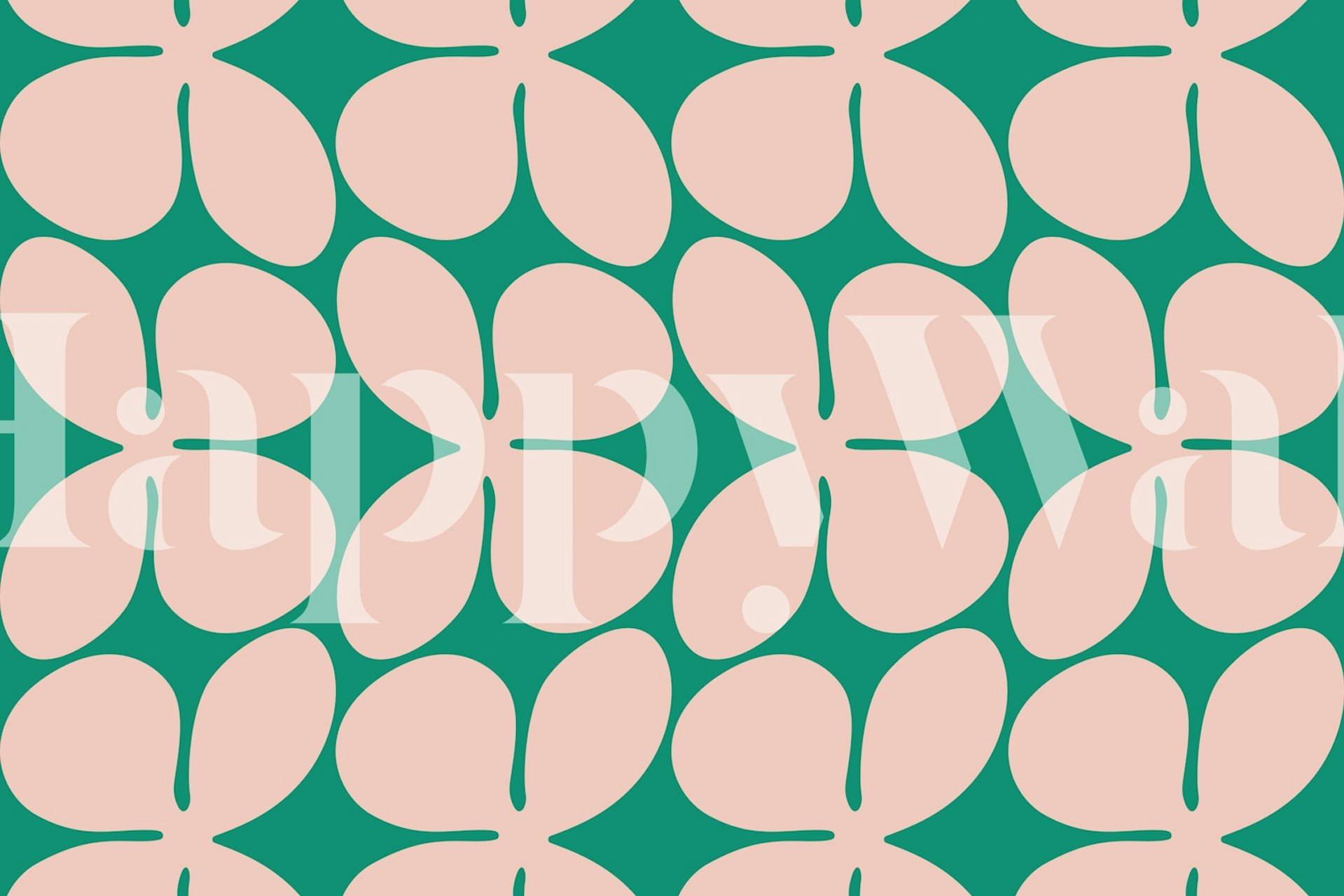 Pink on green retro flower pattern tapet
