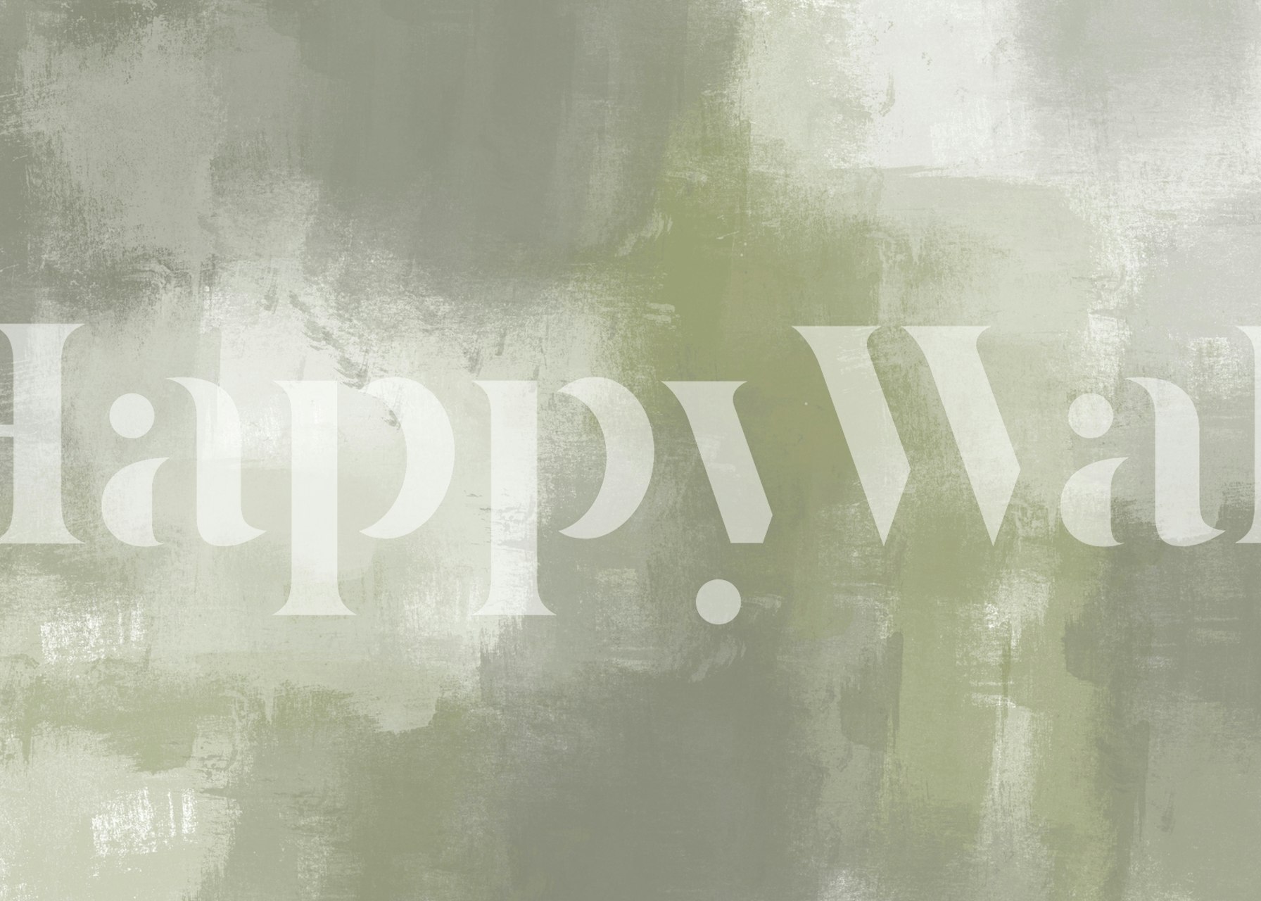 Abstract brush strokes in muted green and white wallpaper
