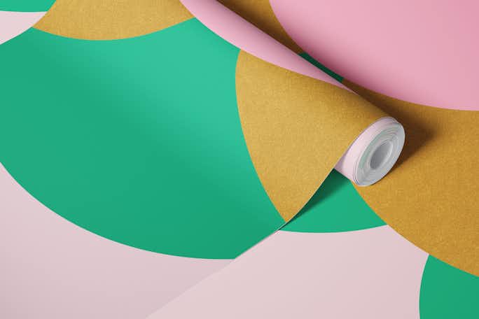 Green Pink Art Deco Roundswallpaper roll