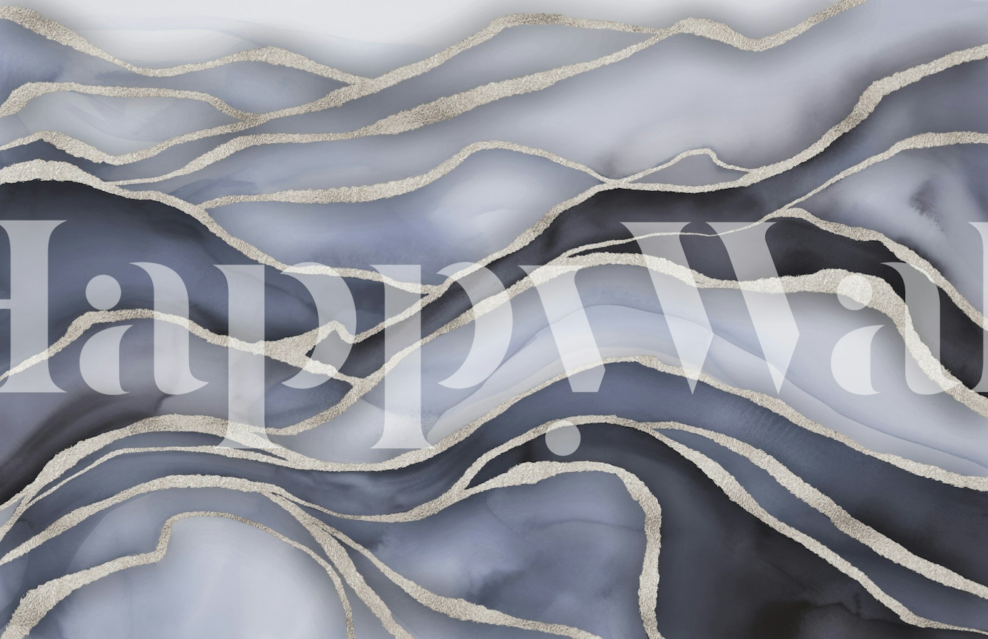 fotomural vinílico de paisagem abstrata em mármore azul e prateado para uma atmosfera serena no ambiente