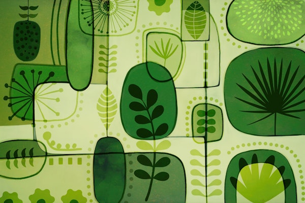 Abstract Botanical Leaves And Shapes Collage