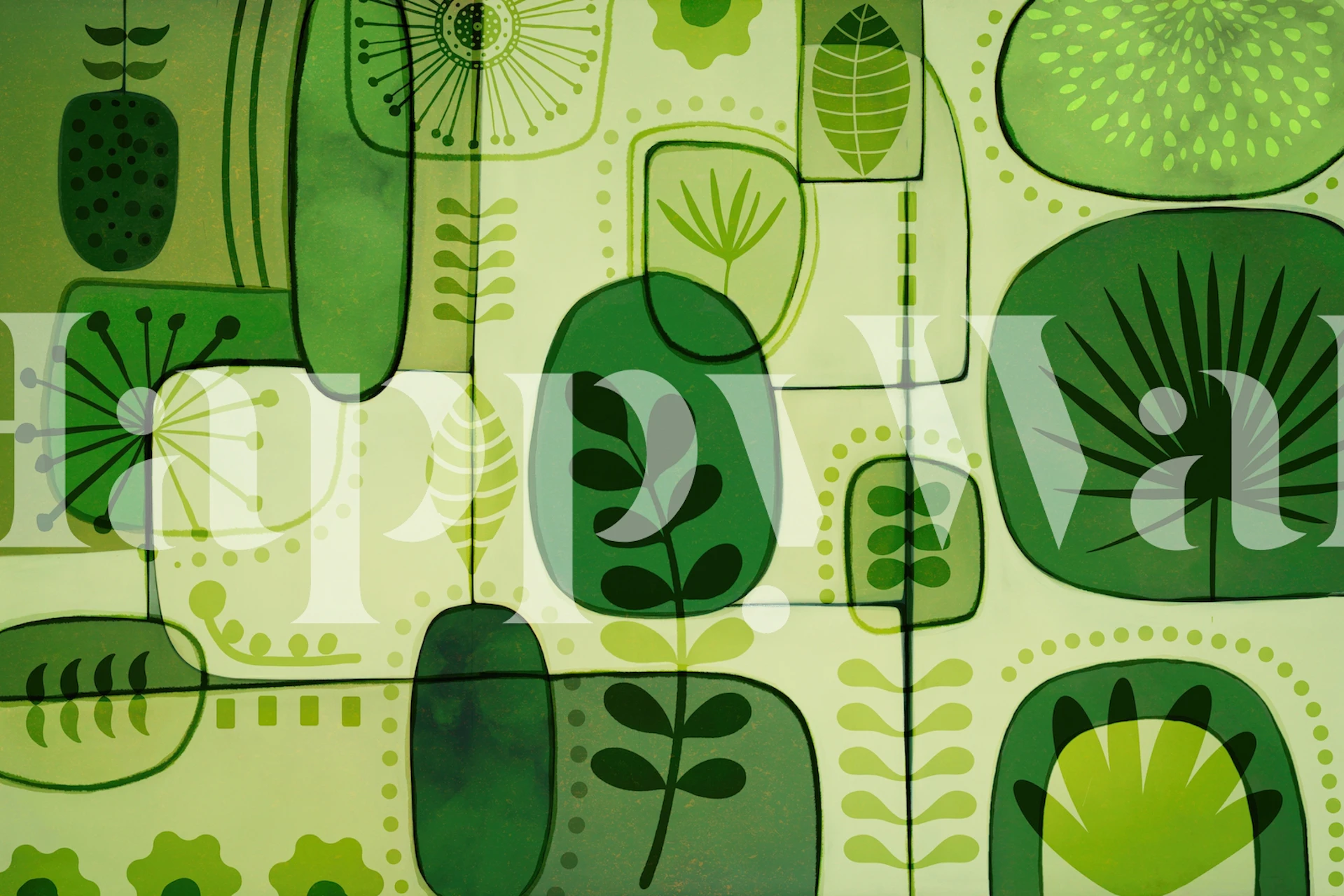 Green abstract botanical shapes collage wallpaper
