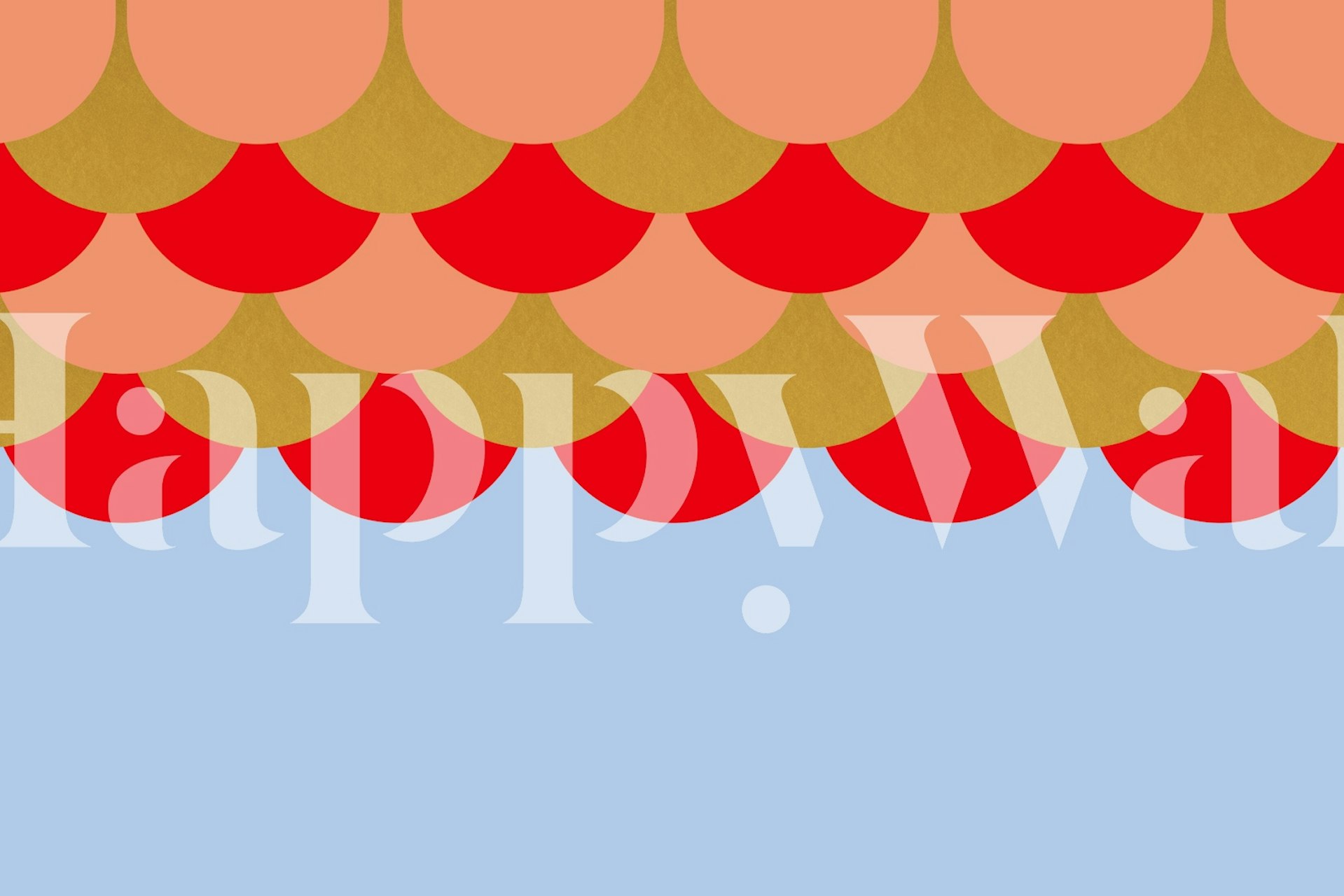 Colorful scalloped pattern in red, peach, and yellow on blue background wallpaper