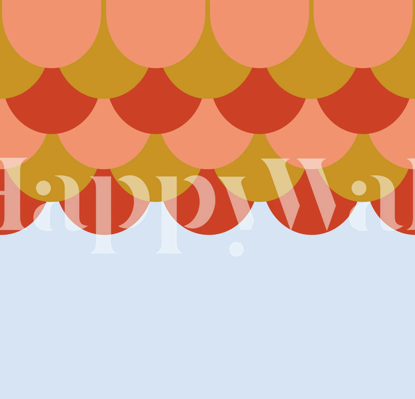 Colorful scalloped pattern in red, peach, and yellow on blue background wallpaper